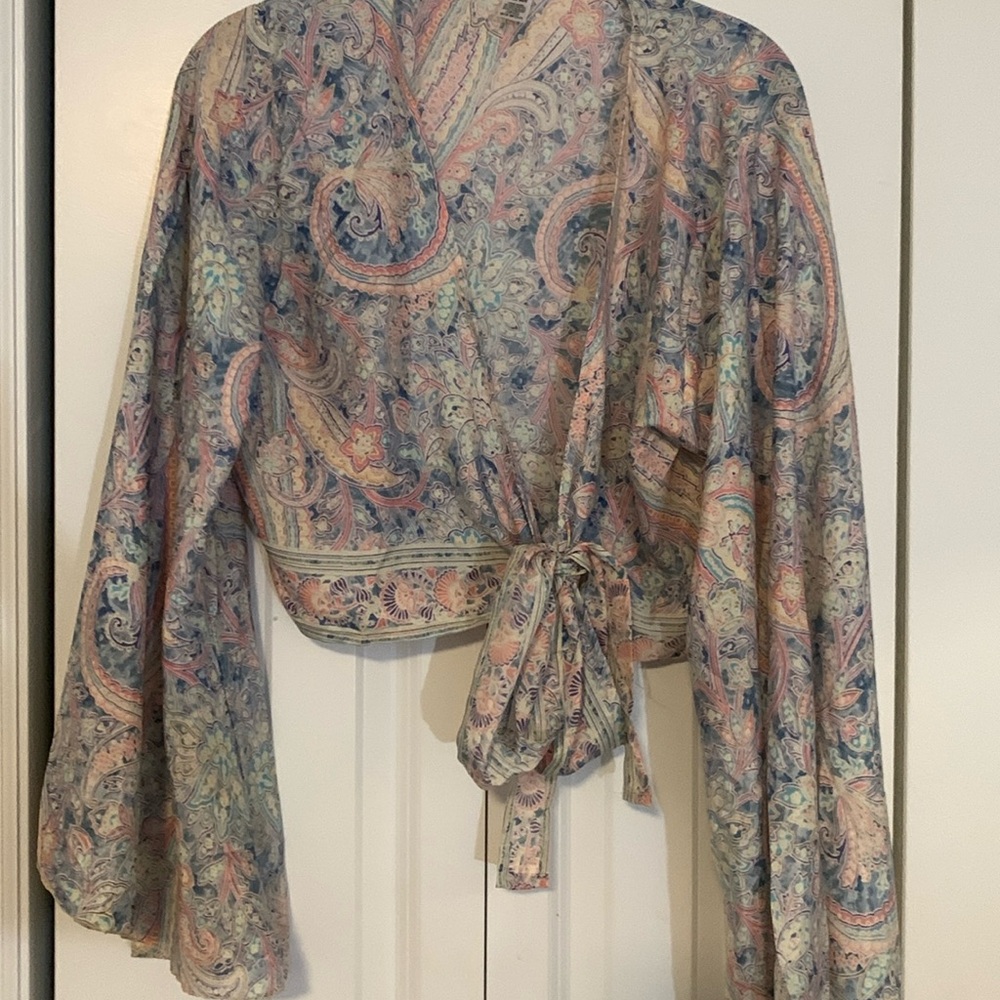 Boho onesize crop wrap shirt